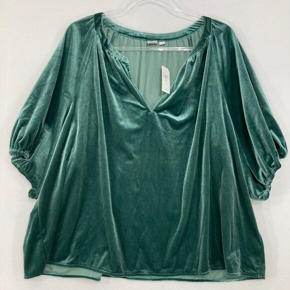 New GAP size XXL Green Velvet Soft Flowy Short Sleeve Stretch Blouse Feminine - Picture 1 of 9